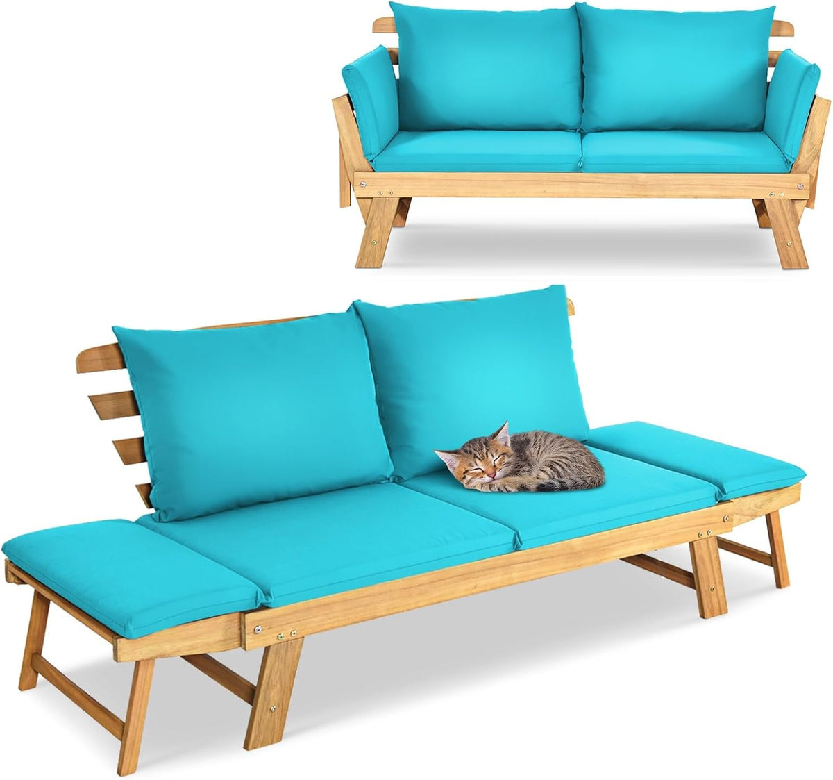 Sofá, GIANTEX, Liegesofa, 320 kg, 198 × 75 cm, dobrável, com portas, madeira, Türkis, para a sala