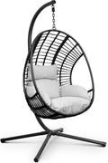Cadeira suspensa, Swoods, XXL, 150kg, 5 cm, 90 × 115 × 75 cm, regulável, aço, ratã, Preto / HellCinzento, para uso diário