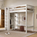 Cama, LAKFEW, Hochbett, 90 × 200 cm, 40 cm, com prateleiras, com portas, sem colchão, alumínio, madeira, Branco, para o quarto