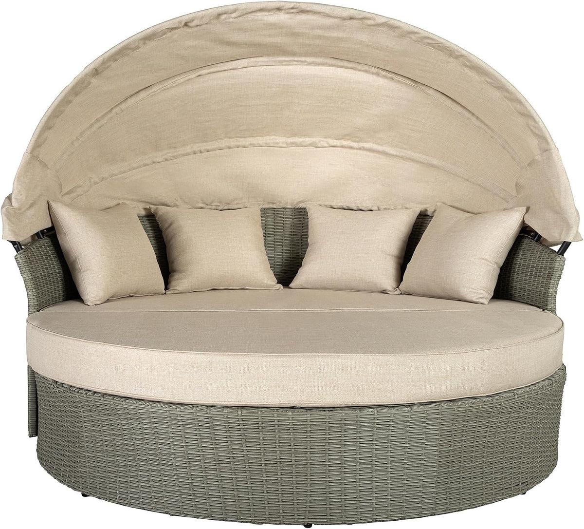 Sofá, Riess Ambiente, Outdoor, 165cm, 240 kg, dobrável, regulável, alumínio, ratã, Bege / Verde, para a sala