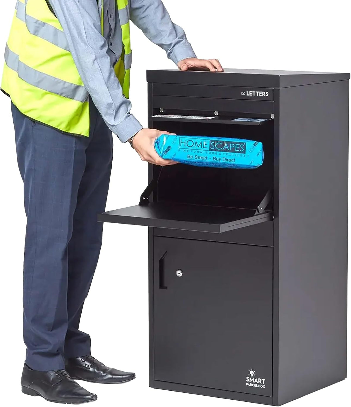 Caixa de correio, Smart Parcel Box, XXL, 102,5 cm, 26 cm, 39 × 34 × 26 cm, aço, Preto, para uso diário