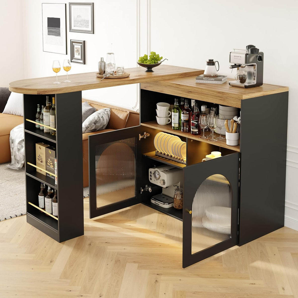 Mesa de bar, SogesHome, Bartisch, vidro, Preto / Holz, para uso diário