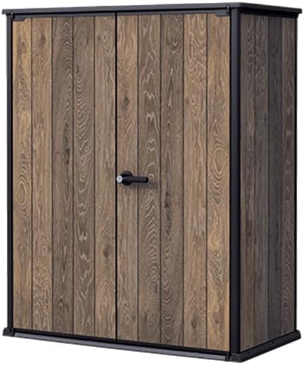 Armário de arrumação, Keter, Signature, 170,4 cm, 140 × 73,6 × 170,4 cm, com rodas, com prateleiras, com portas, madeira, plástico, Walnuss / Preto