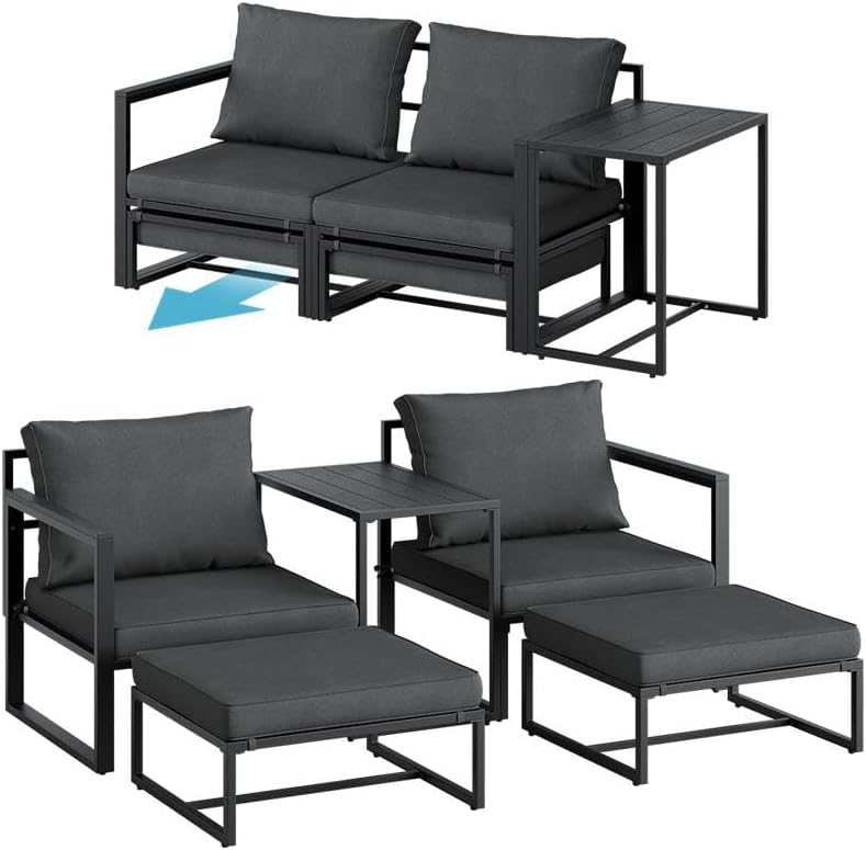 Conjunto de mobiliário de jardim, STEELSØN, Asteri, 63 cm, 30 cm, 53 cm, 160 kg, 75 kg, aço, madeira, Preto / Antracite, para utilização no exterior
