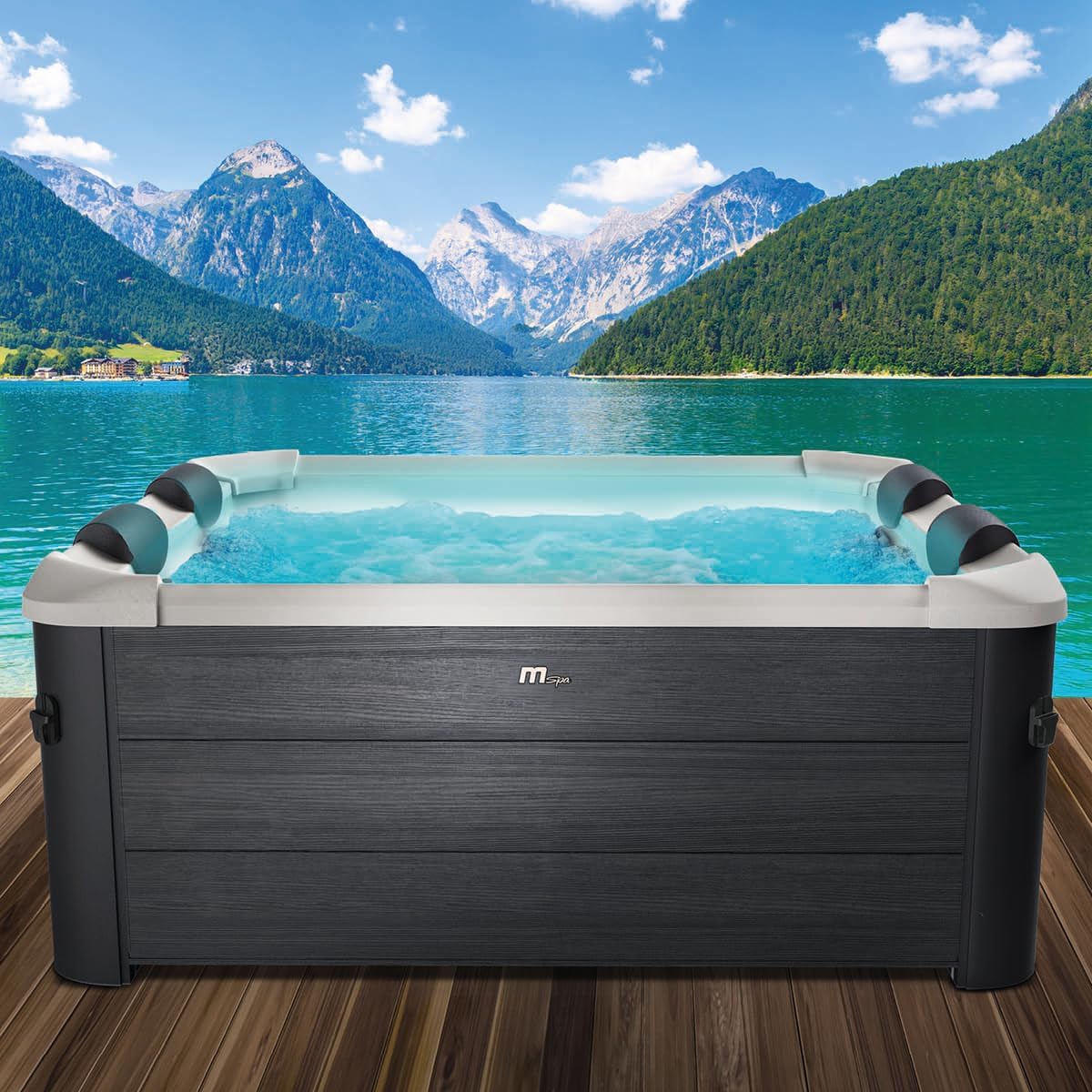 Piscina insuflável, BRAST, Whirlpool, 180 × 180 × 65cm, com iluminação LED, Preto / Branco, para utilização no exterior