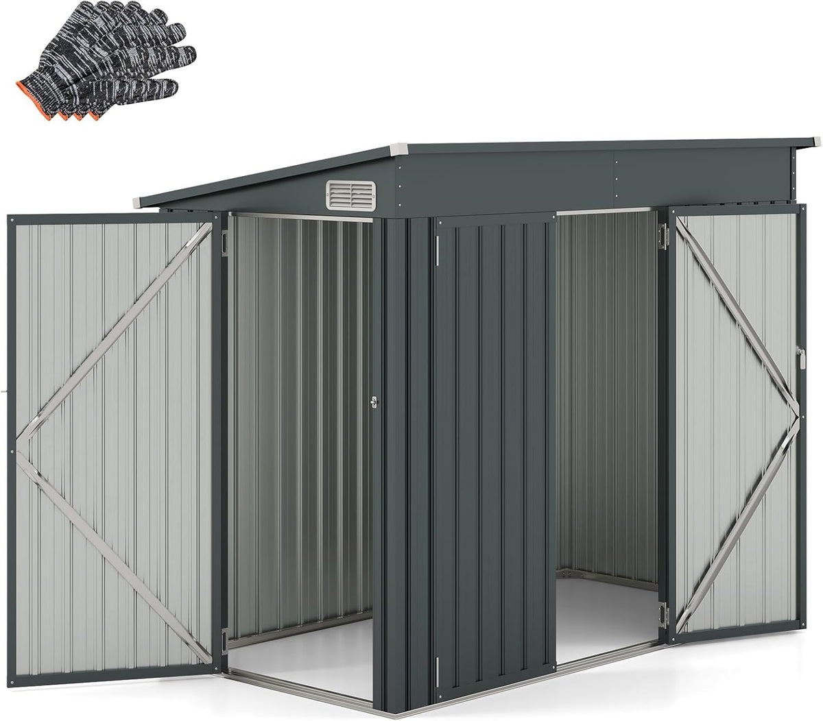 Abrigo de jardim, COSTWAY, Gartenhaus, 185 cm, 235 × 117 × 185 cm, resistente à água, metal, DunkelCinzento, para utilização no exterior