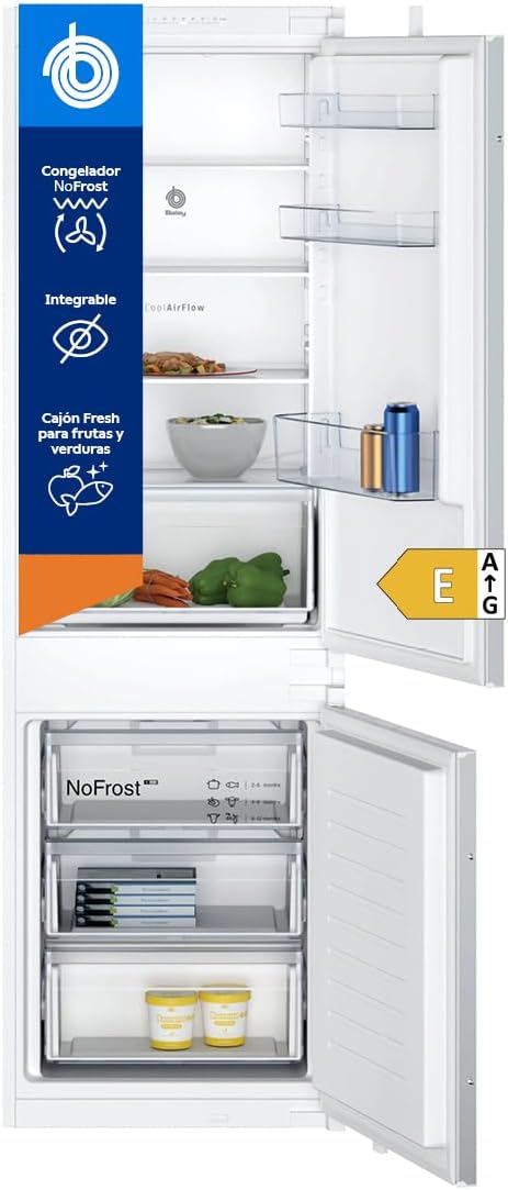 Frigorífico combinado, Balay, 3KIE712F, 260 L, 39 dB, 64,9 kg, com iluminação LED, com gavetas, vidro, Multicolor, para uso diário