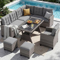 Conjunto de mobiliário de jardim, UDPATIO, Rattan, 10 cm, com portas, aço, ratã, Cinzento, para utilização no exterior