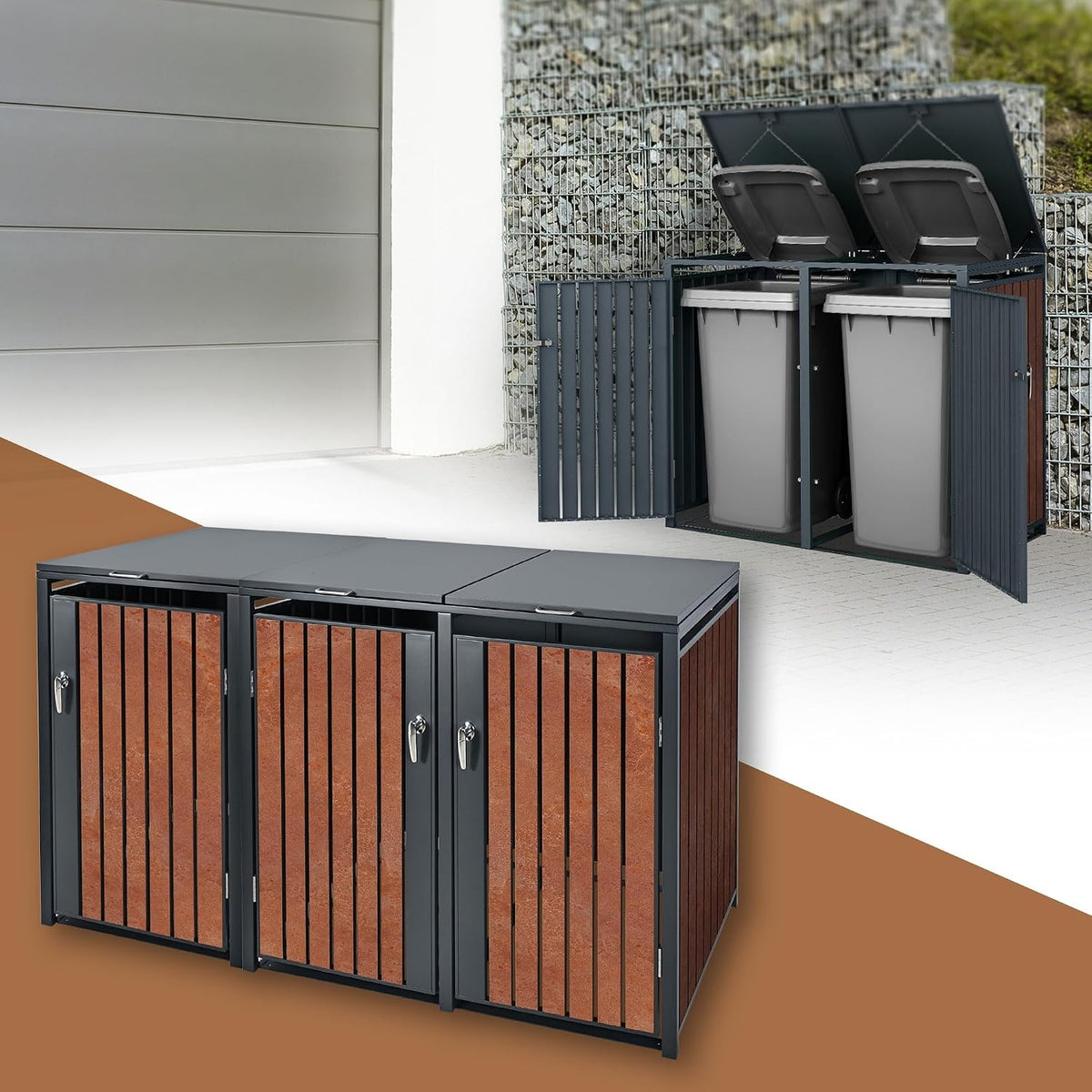 Abrigo para contentores, ML DESIGN modern living, 240L, 3 cm, 200 × 80 × 116,3 cm, aço inoxidável, aço, Antracite / Rostoptik