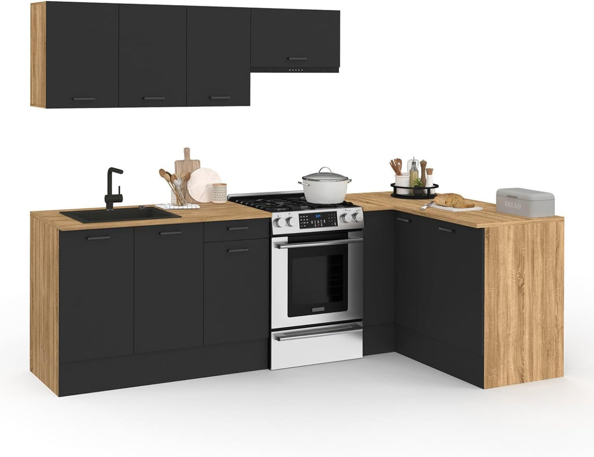 Artigo para casa, IDMarket, 400 CM, 90 cm, 2,5 cm, 40 cm, 80 cm, 32 cm, com gavetas, com prateleiras, madeira, Preto, para uso diário