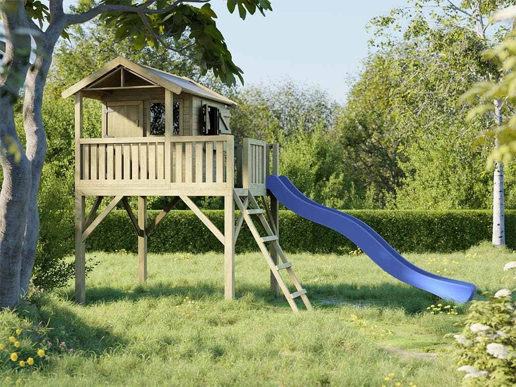Equipamento infantil de exterior, Prestige Garden, 146 cm, 285 × 188 × 303 cm, madeira, Holzfarbe / Azul, para utilização no exterior