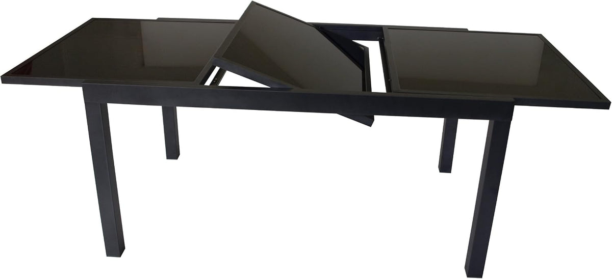 Mesa de jantar, DEGAMO, Gartentisch, 210 × 90cm, 150cm, 210cm, 90cm, 75cm, alumínio, vidro, Antracite / Preto, para uso diário