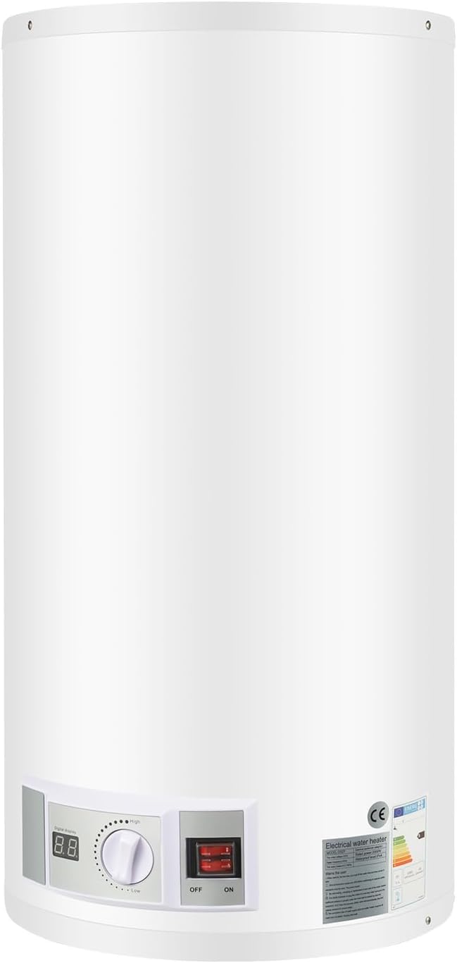 Aquecedor elétrico, OMGGYER, IPX4, 2000 W, 80 L, resistente à água, com iluminação LED, com rodas, aço inoxidável, aço, Branco, para uso diário