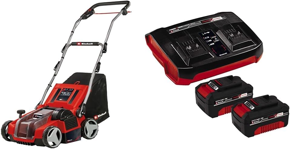 Einhell, Escarificador, Akku-Vertikutierer-L, 36 V, 35cm, 28L, 4,0 Ah, dobrável, altura regulável, regulável, plástico, Vermelho / Preto