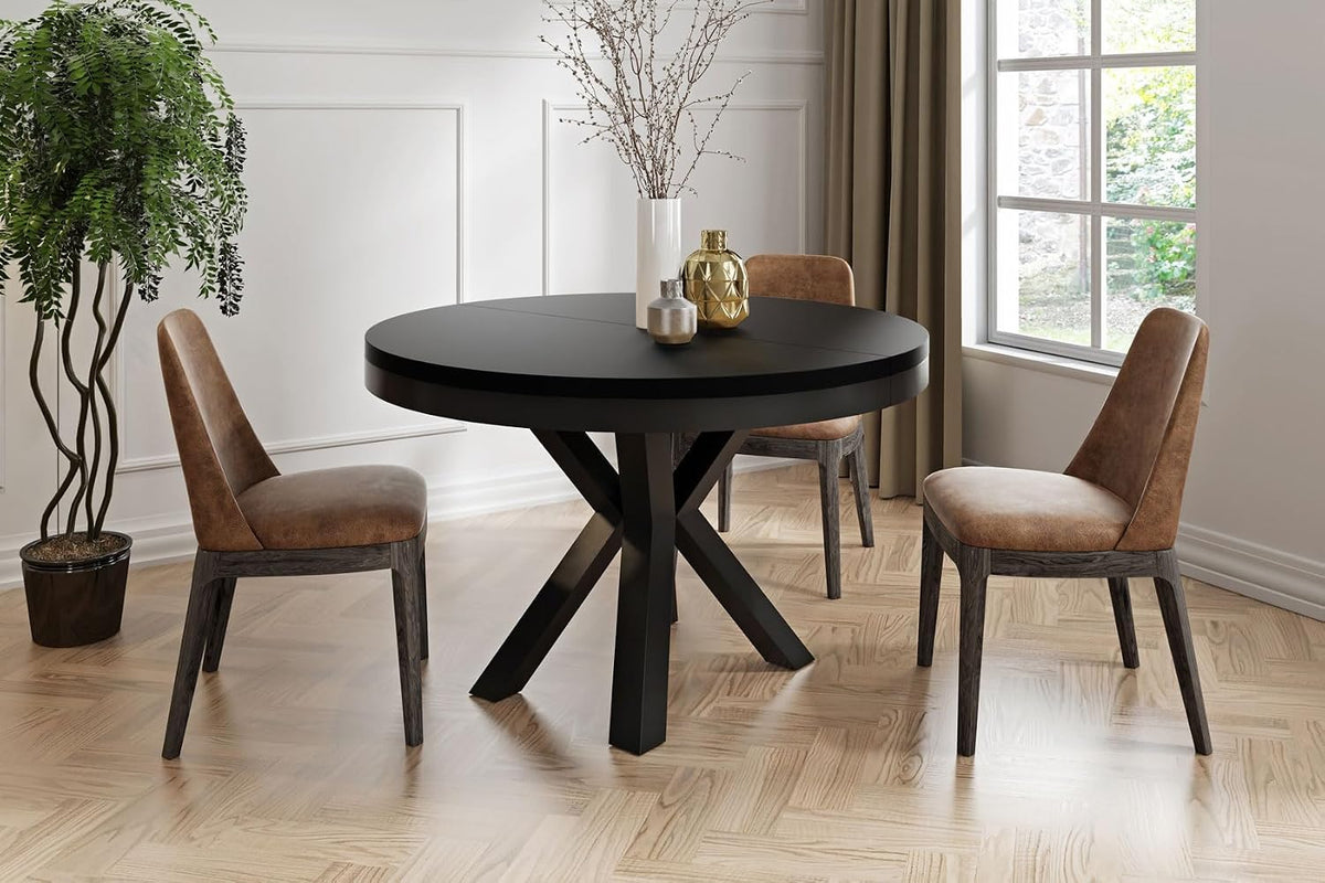 Mesa de jantar, WFL GROUP, Runder, 180 cm, madeira, Preto, para uso diário