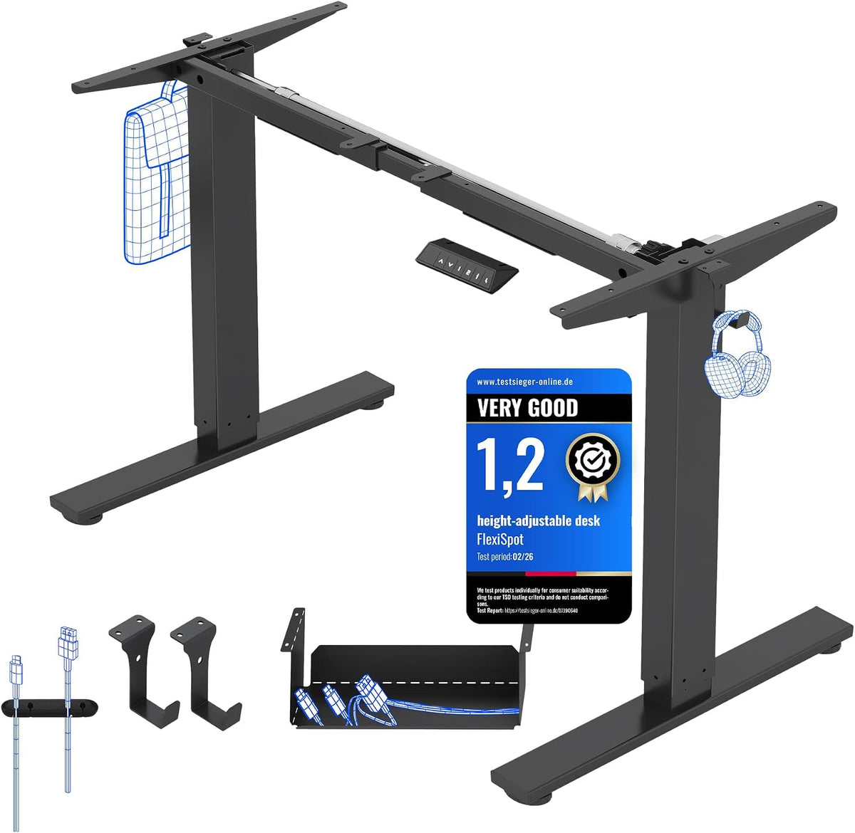 Secretária, FLEXISPOT, 80 kg, 100 kg, 71,5 cm, 116 cm, 100 cm, altura regulável, regulável, Preto, para uso diário