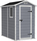 Abrigo de jardim, Keter, Manor, 130 × 192 × 198cm, 111 × 177 × 190cm, plástico, Cinzento / Preto / Branco, para utilização no exterior