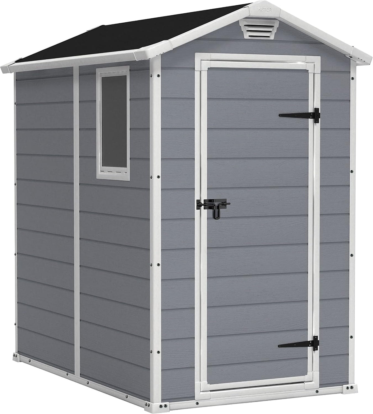 Abrigo de jardim, Keter, Manor, 130 × 192 × 198cm, 111 × 177 × 190cm, plástico, Cinzento / Preto / Branco, para utilização no exterior