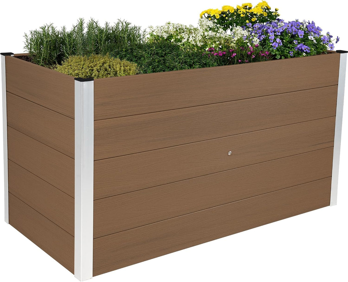 Canteiro elevado, dobar, XXL, 700L, 150 × 70 × 75 cm, 75 cm, 42 kg, alumínio, madeira, HellCastanho / Prateado, para uso diário
