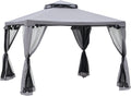 Tenda de jardim, Outsunny, 3 × 3 m, 160 g, 195 cm, 44,3 kg, 294 × 294 × 265 cm, resistente à água, poliéster, tecido, Cinzento, para jardim e exterior