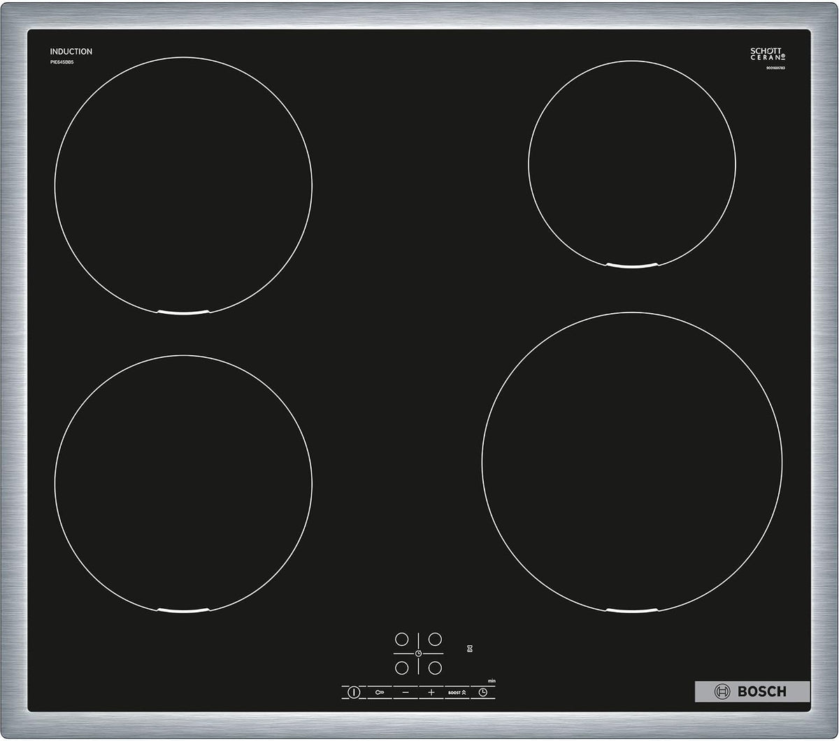 Bosch, Placa de cozinha, PIE645BB5E, 60 cm, com temporizador, aço inoxidável, aço, Preto / Prateado, para a cozinha
