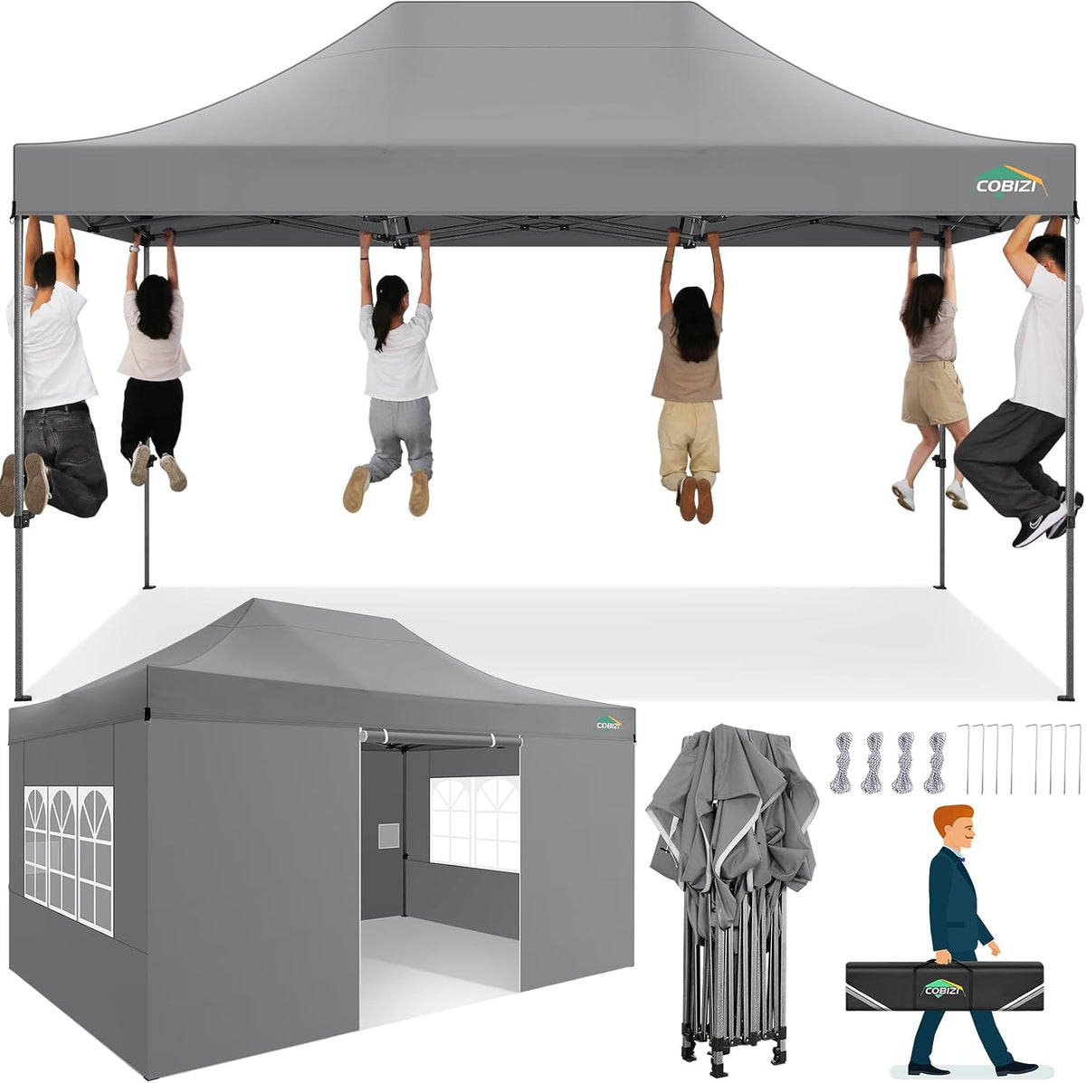 Tenda de jardim, COBIZI, 30 × 30 × 0,65 mm, 25 × 25 × 0,65 mm, 13 × 25 × 0,65 mm, 3 × 4,5m, resistente à água, altura regulável, regulável, aço