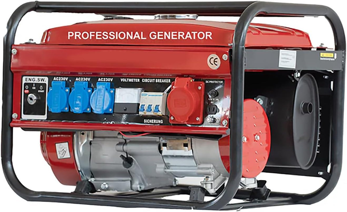 Gerador elétrico, SWISS KRAFT Royal Line, 6500W, 12V, 380V, 6,5PS, Vermelho / Azul / Preto, para trabalhos de manutenção