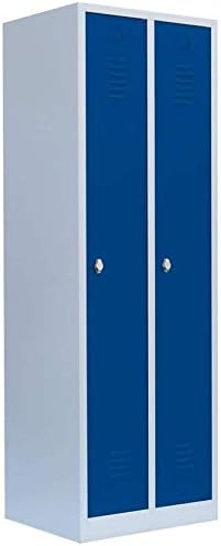 Roupeiro, Lüllmann, Spind, 180 × 60 × 50cm, 1800 × 600 × 500 mm, com portas, aço, plástico, Cinzento / Azul, para o quarto