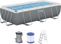 Piscina com estrutura metálica, Bestway, Power, 100 cm, 404 × 201 × 100 cm, 2.006 l/h, 640 cm, 132 cm, aço, madeira, Cinzento