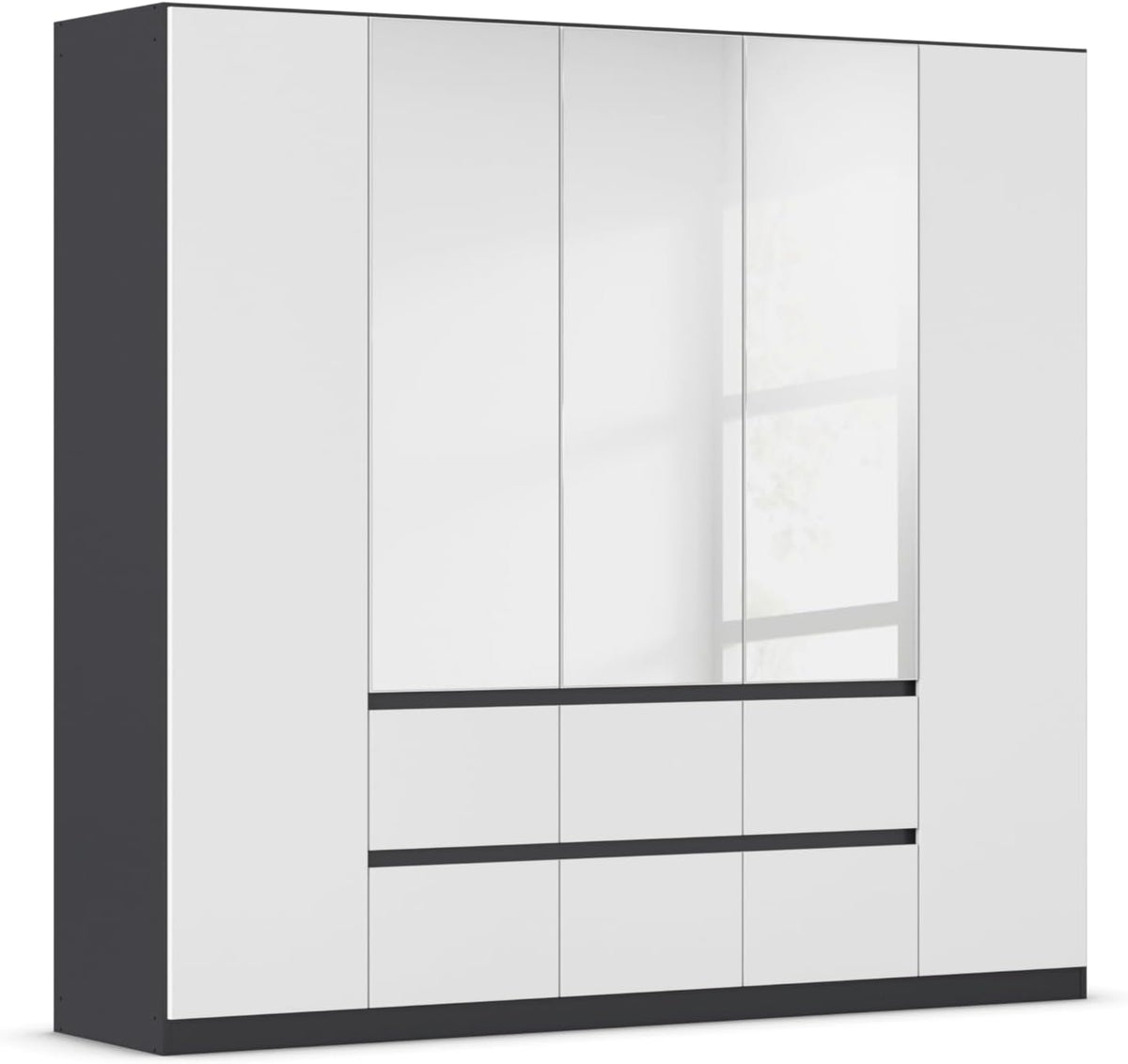 Roupeiro, Rauch Möbel, Mainz, 226 × 210 × 54 cm, com gavetas, com portas, madeira, Branco / Preto, para o quarto
