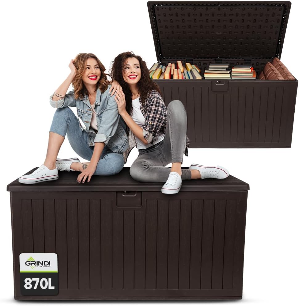 Caixa de arrumação, Grindi, 870L, 390 L, resistente à água, plástico, metal, Castanho, para uso diário
