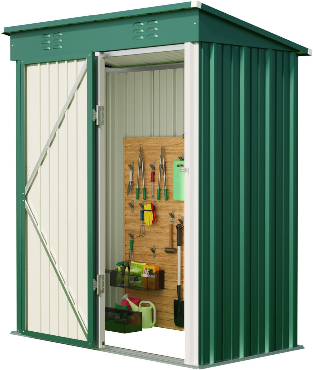 Abrigo de jardim, Blishom, 182 cm, 161 × 94 × 182 cm, com rodas, aço, metal, Verde / Branco, para utilização no exterior