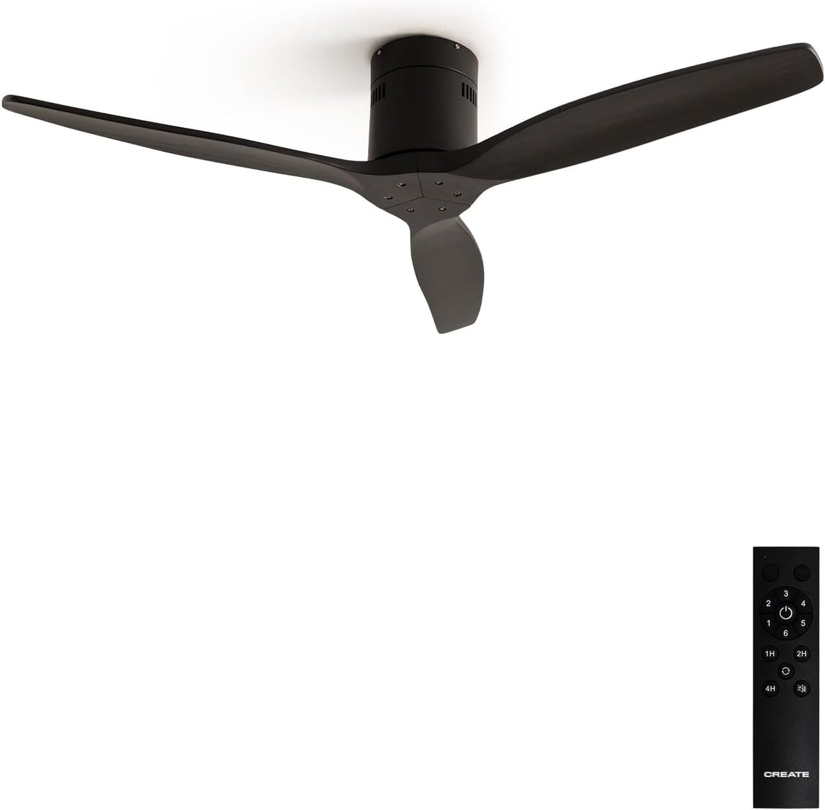 Ventoinha de teto, CREATE, 40W, 132cm, 6 níveis, com iluminação LED, com comando à distância, com temporizador, Preto, para uso diário