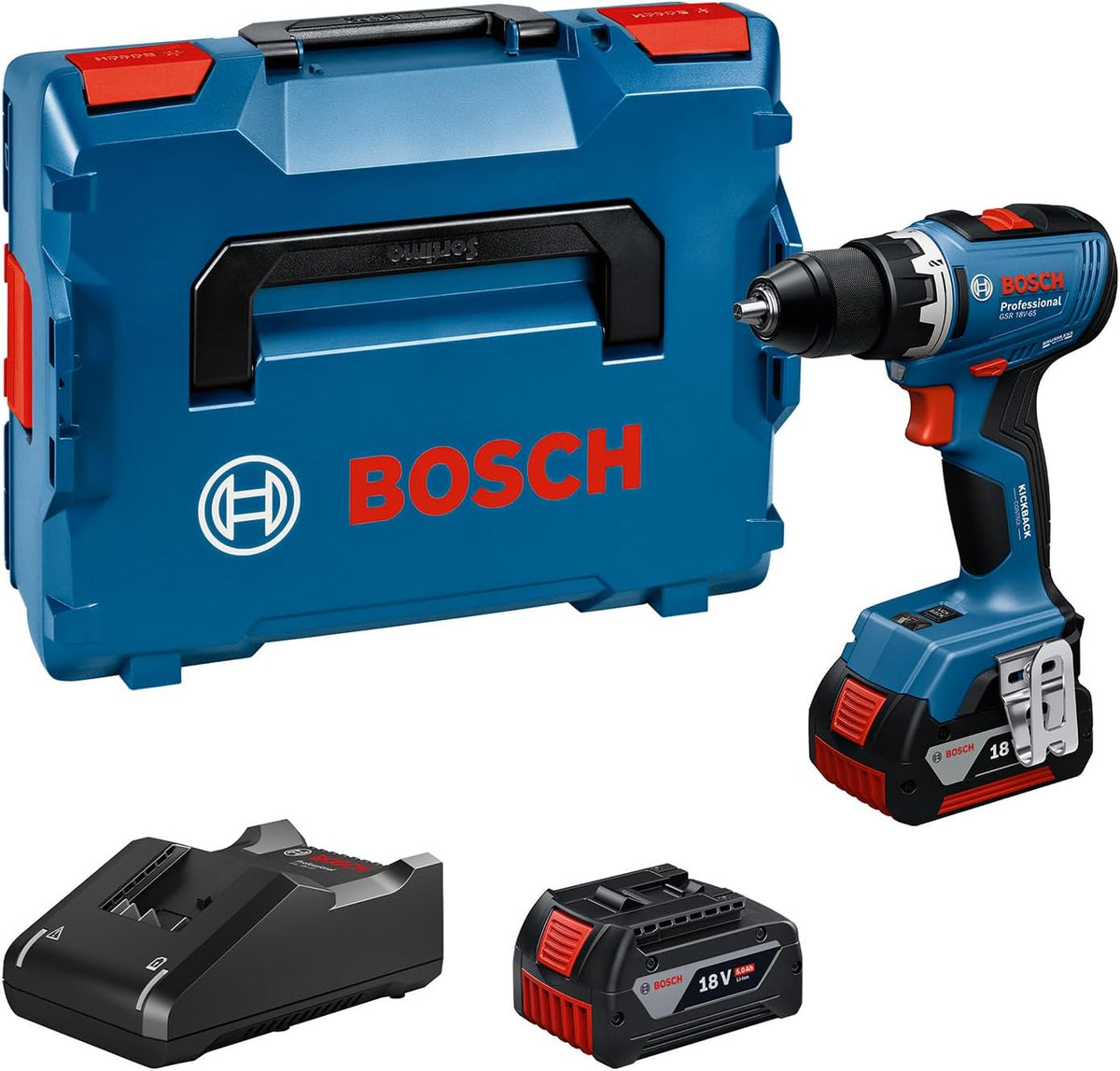 Berbequim aparafusador, Bosch Professional, 18V, 5.0Ah, com bateria, com carregador, Azul / Preto / Vermelho, para trabalhos de manutenção