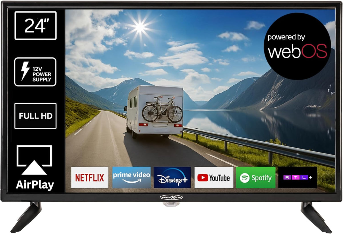 Televisor, REFLEXION, LED24IBT, 60 cm, 24 ', 12V, 5V, 230V, com comando à distância, com controlo por aplicação, Preto, para uso diário