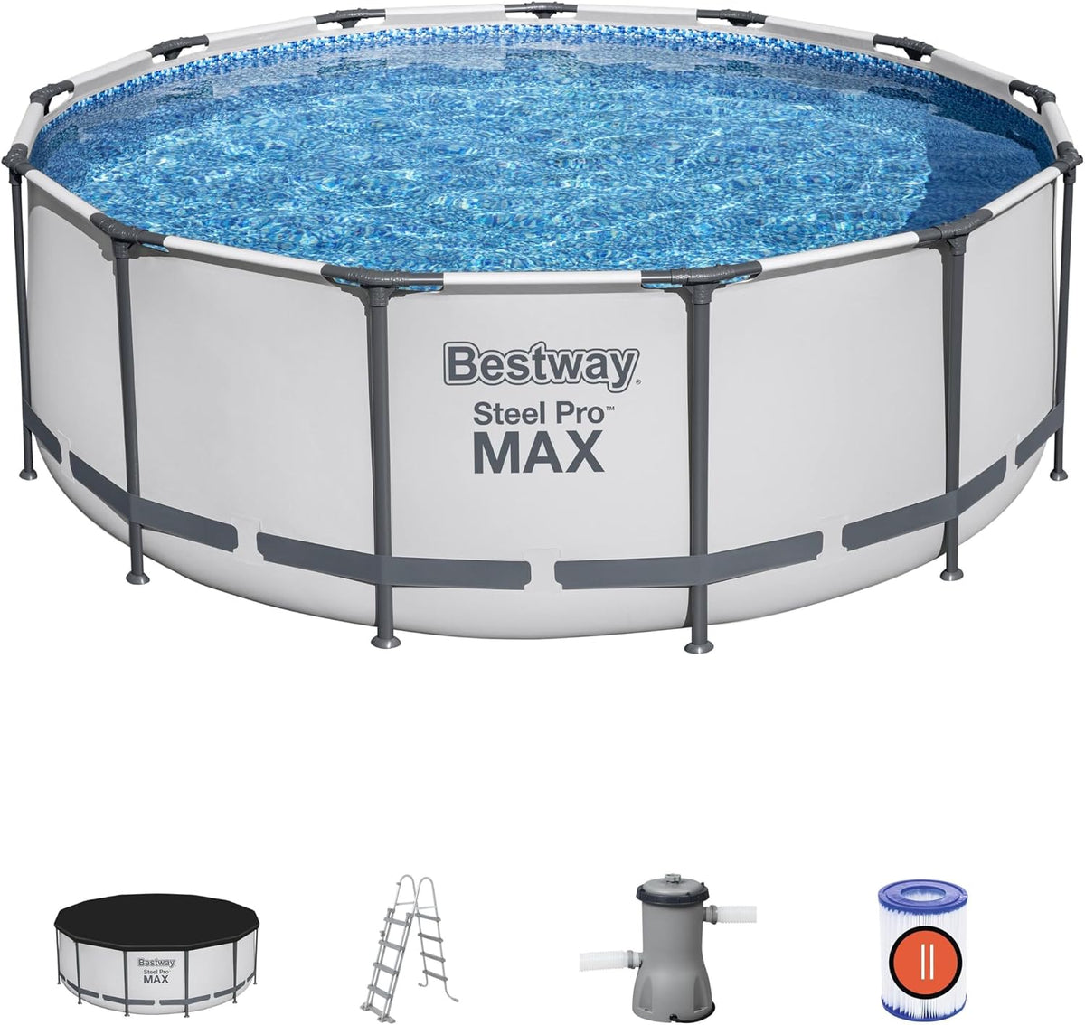 Piscina com estrutura metálica, Bestway, 122 cm, 396 × 122 cm, Branco / Azul, para utilização no exterior