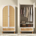 Roupeiro, Gelukueub, 180 × 85 × 52 cm, 11.5 cm, 11 cm, 77 × 34 × 11.5 cm, altura regulável, regulável, com gavetas, madeira, ratã, Branco / Natural