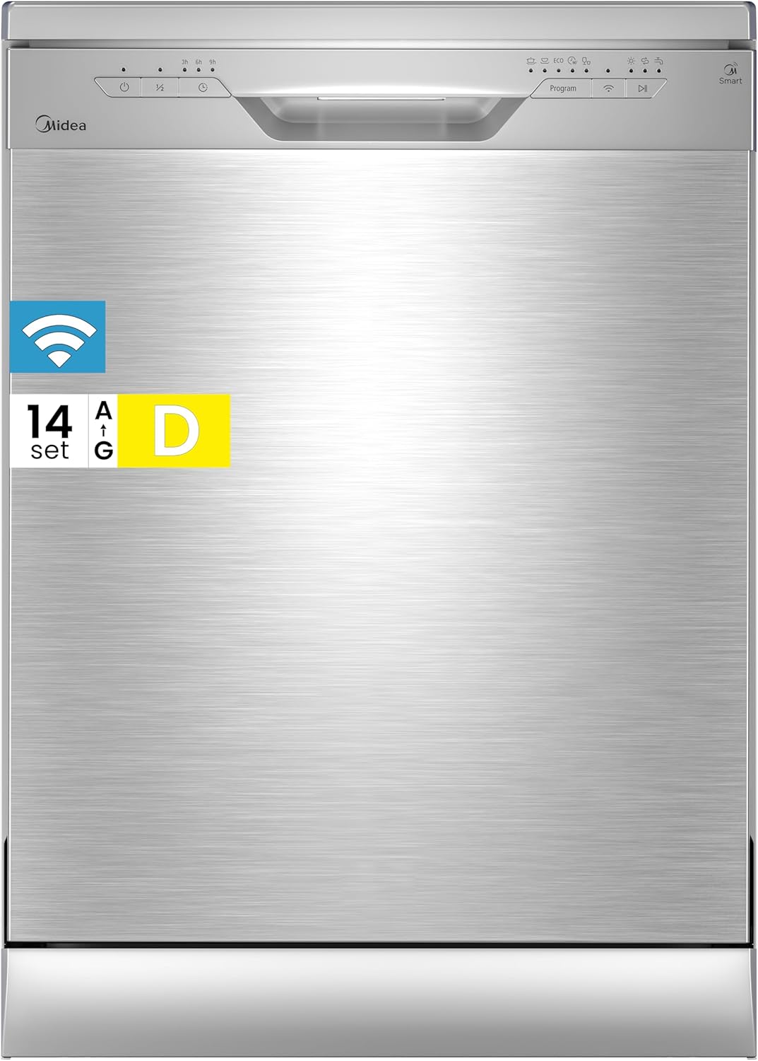Máquina de lavar loiça, Midea, 3.60N, 60cm, 47 dB, 6 programas, altura regulável, regulável, com controlo por aplicação, Prateado, para uso diário