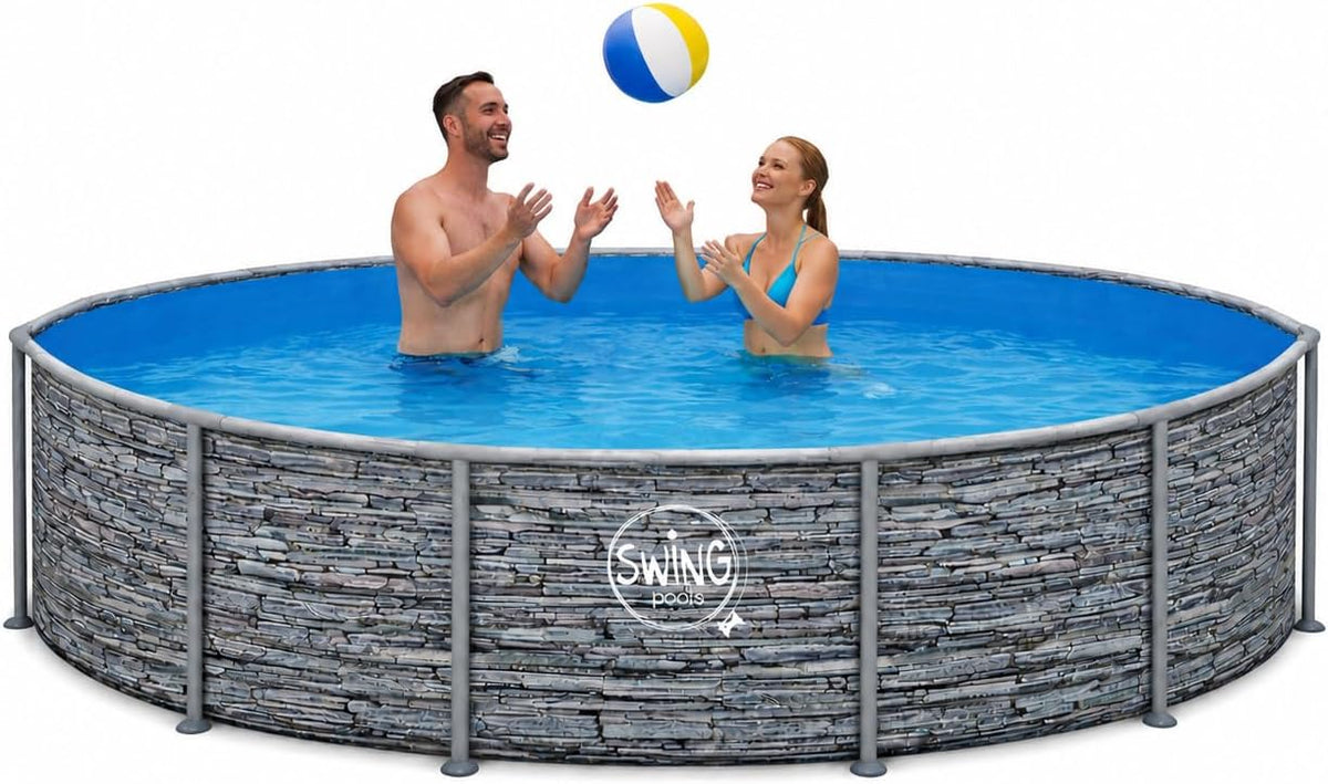 Piscina com estrutura metálica, HAF, 366 cm, 91 cm, aço, poliéster, Azul / Cinzento, para utilização no exterior