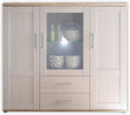 Aparador, Stella Trading, Highboard, 46 cm, 156 × 137 × 46 cm, com iluminação LED, com gavetas, com portas, madeira, Branco / Eiche, para uso diário