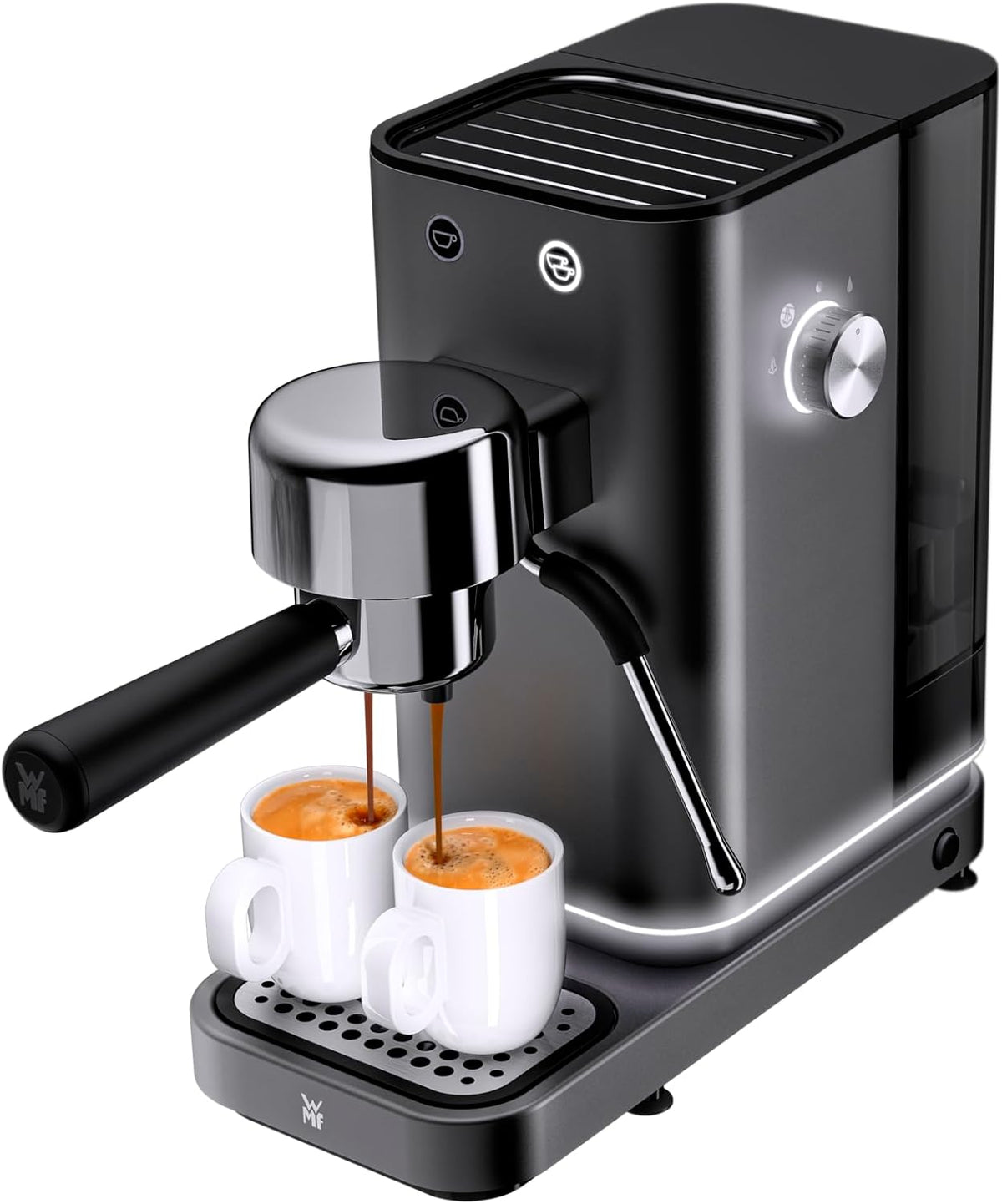Máquina de café expresso, WMF, Lumero, 15 bar, 30,5 cm, 1400 W, 1,5l, 14 × 31 × 30,5 cm, altura regulável, regulável, com iluminação LED, aço