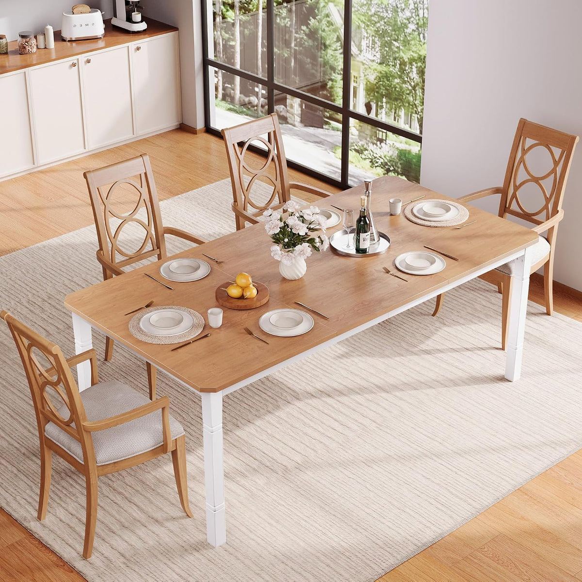Mesa de jantar, GarveeMore, 150 × 90 × 75cm, 180 kg, madeira, painel de madeira, Holz / Branco, para uso diário