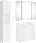 Armário com espelho, FOREHILL, Badm, 60 × 31 × 60cm, 37 × 30 × 180cm, 70 × 15 × 60cm, com portas, painel de madeira, Branco, para uso diário