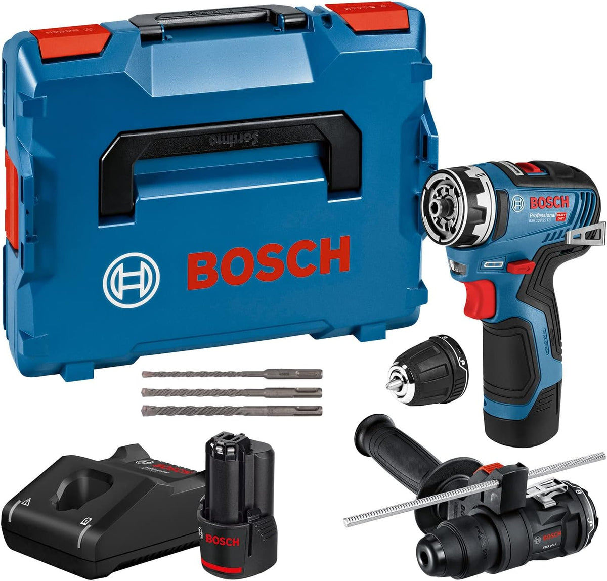 Berbequim aparafusador, Bosch Professional, 12V, 3.0Ah, 1.750 rpm, 10.8V, com bateria, com carregador, Azul / Preto / Vermelho