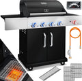 Grelhador a gás, KESSER, Gasgrill, 66cm, 2,93 kW, com iluminação LED, com rodas, aço inoxidável, aço, Preto / Prateado / Laranja