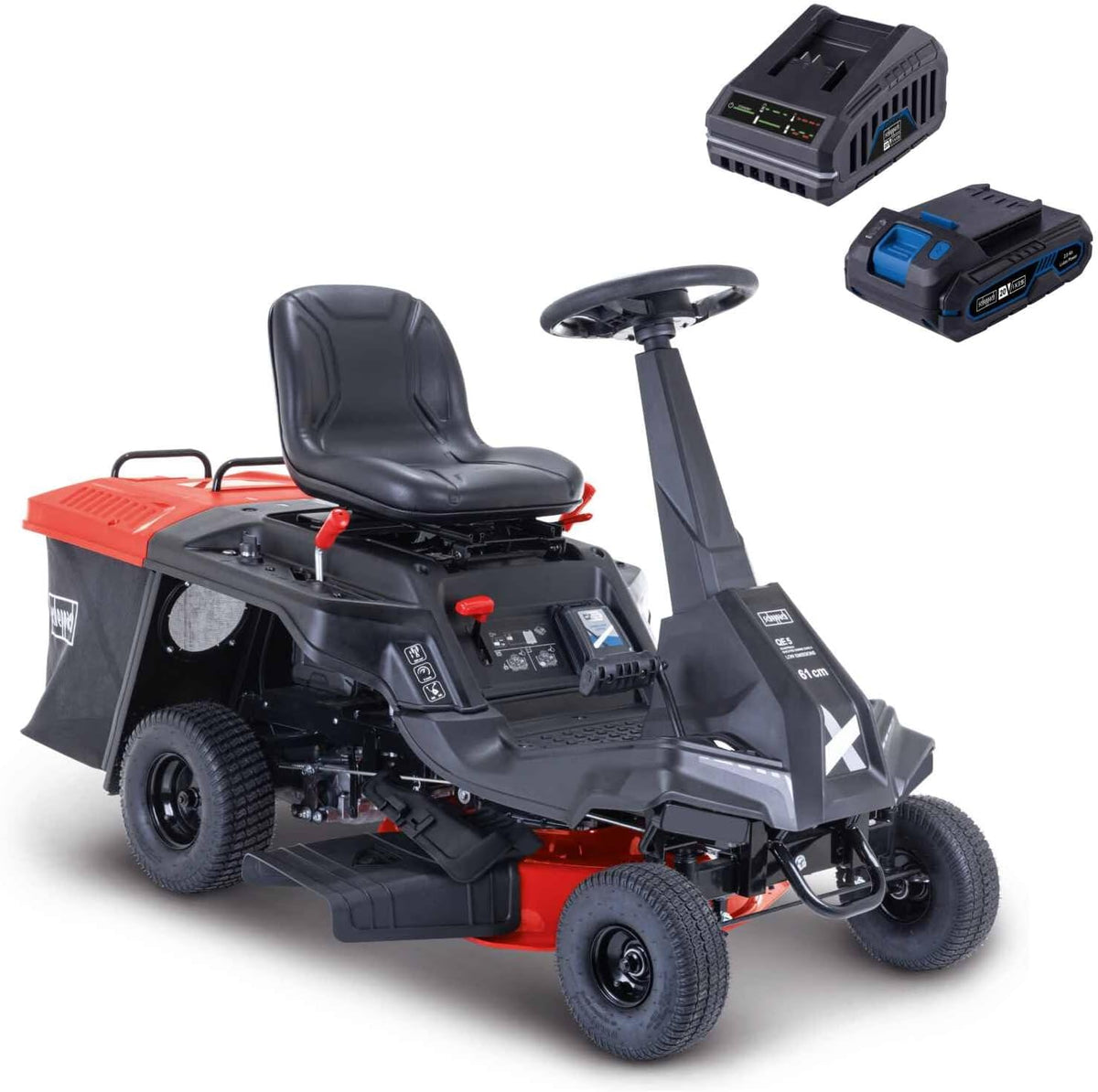 Corta-relva, Scheppach, Benzin, 6PS, 61cm, 150L, 4,4 kW, altura regulável, regulável, aço, Preto / Vermelho, para utilização no exterior
