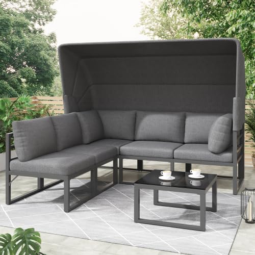 Sofá, Merax, Garten, 9 cm, dobrável, regulável, poliéster, vidro, Cinzento, para a sala