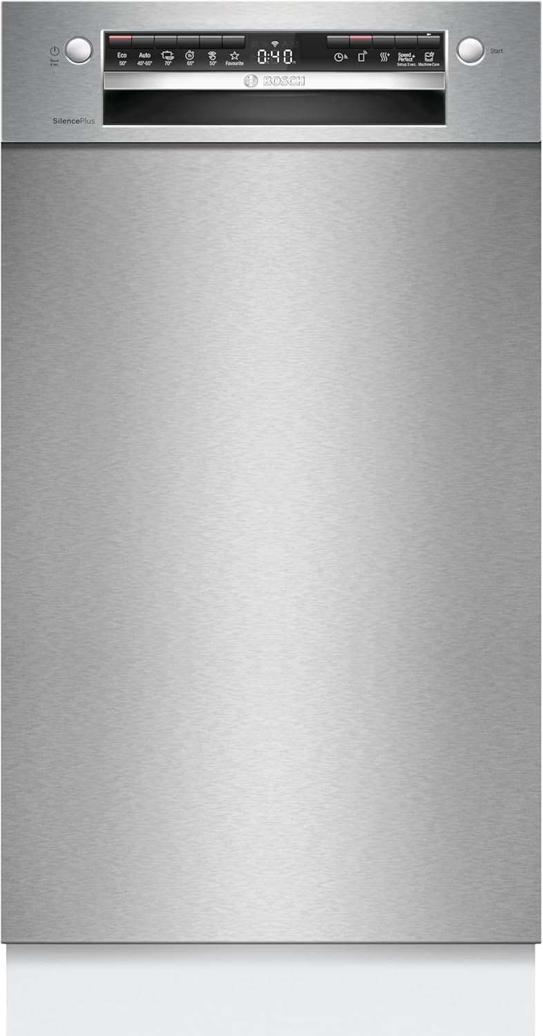 Bosch, Máquina de lavar loiça, SPU4HMS10E, 45 cm, 81,5 cm, 44,8 cm, 57,3 cm, altura regulável, regulável, com controlo por aplicação, aço inoxidável