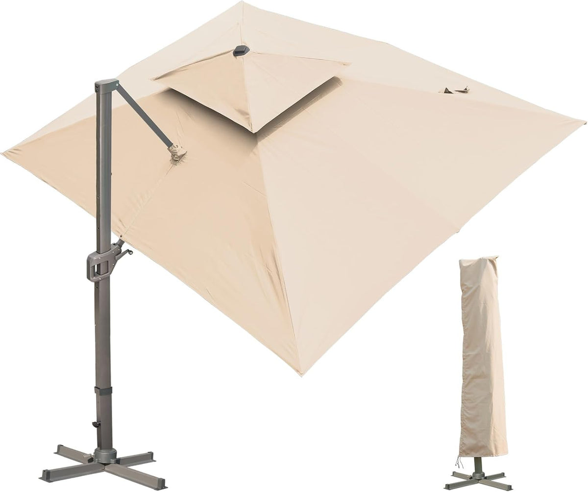 Guarda-sol, LKINBO, Sonnenschirm, 400 cm, 300 × 400 cm, resistente à água, aço, alumínio, Khaki, para utilização no exterior