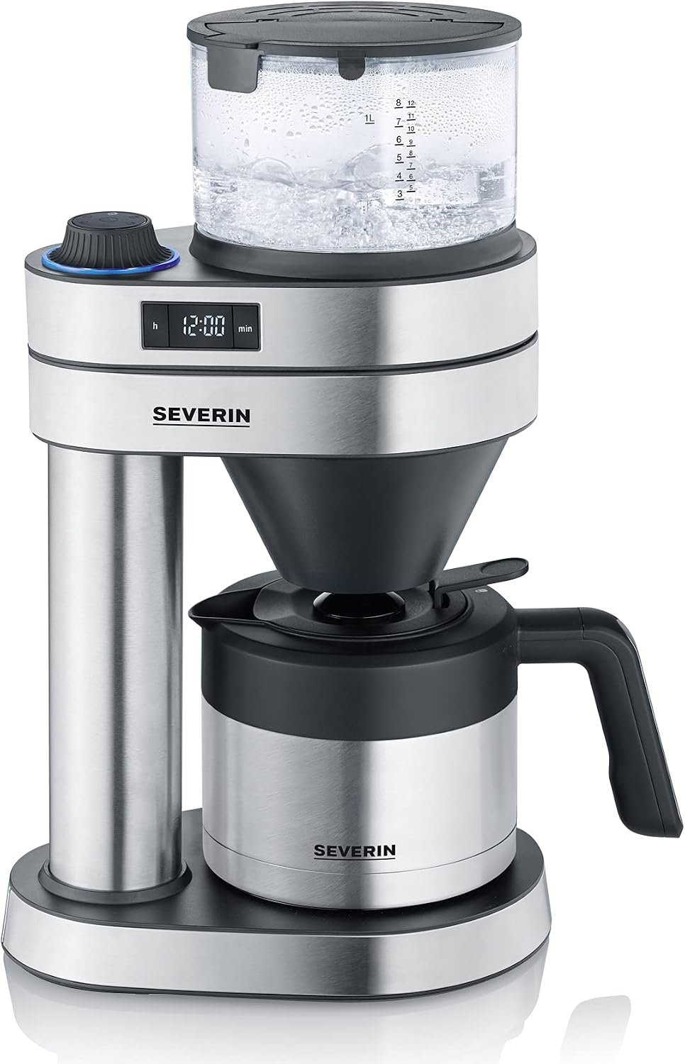 Máquina de café, SEVERIN, Filterkaffeemaschine, 1l, com temporizador, aço inoxidável, aço, Edelstahl-Gebürstet / Preto, para a cozinha